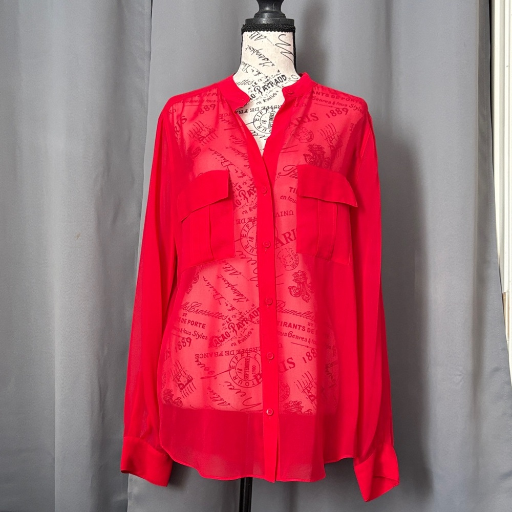 BCBG MaxAzria Red Sheer Button-Front Women's Blouse size m